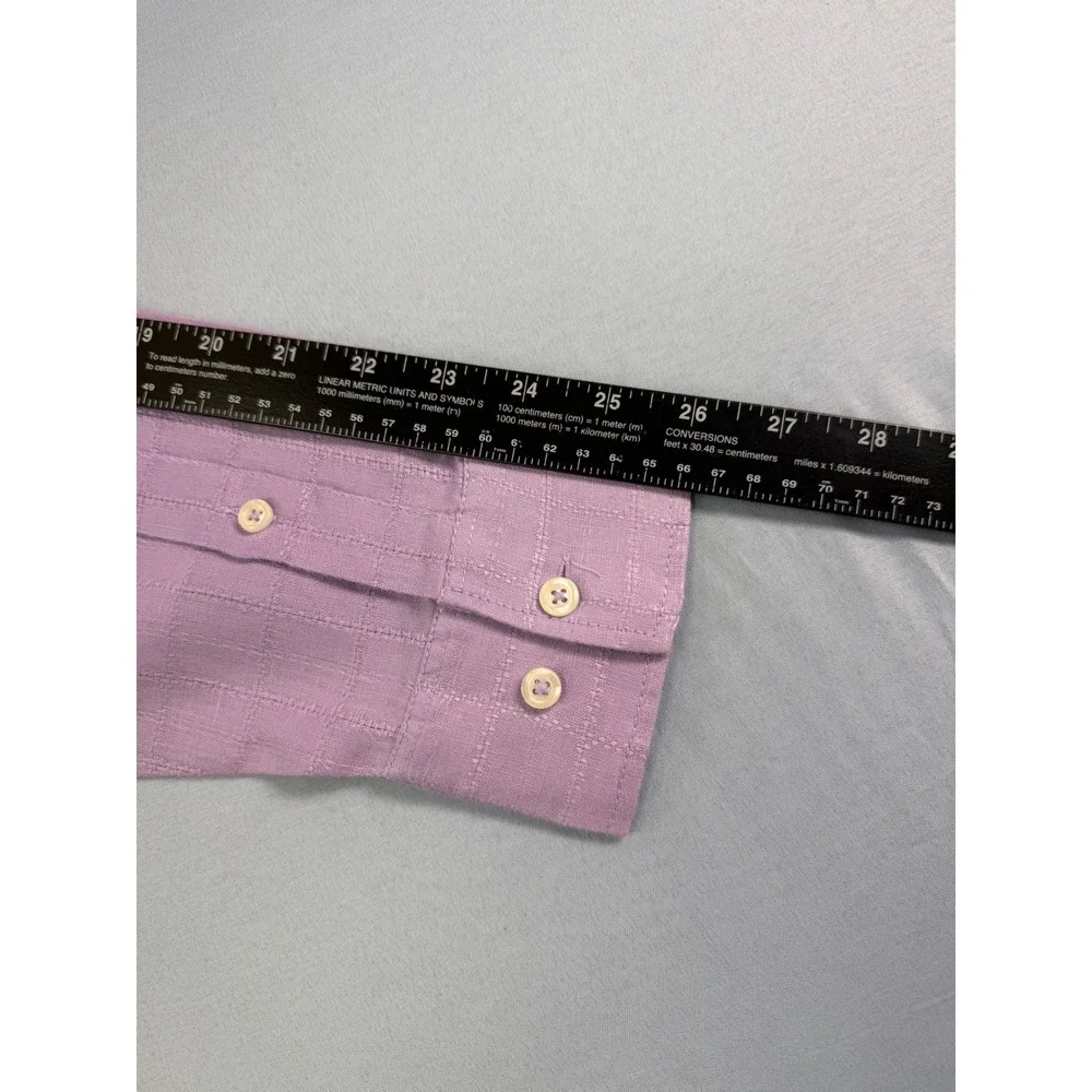 Tommy Bahama Mens Purple 100% Linen Grid‎ Button Up Shirt Large Long Sleeve